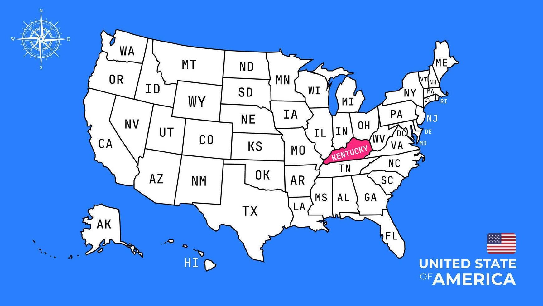 The USA map with the state of Kentucky vector