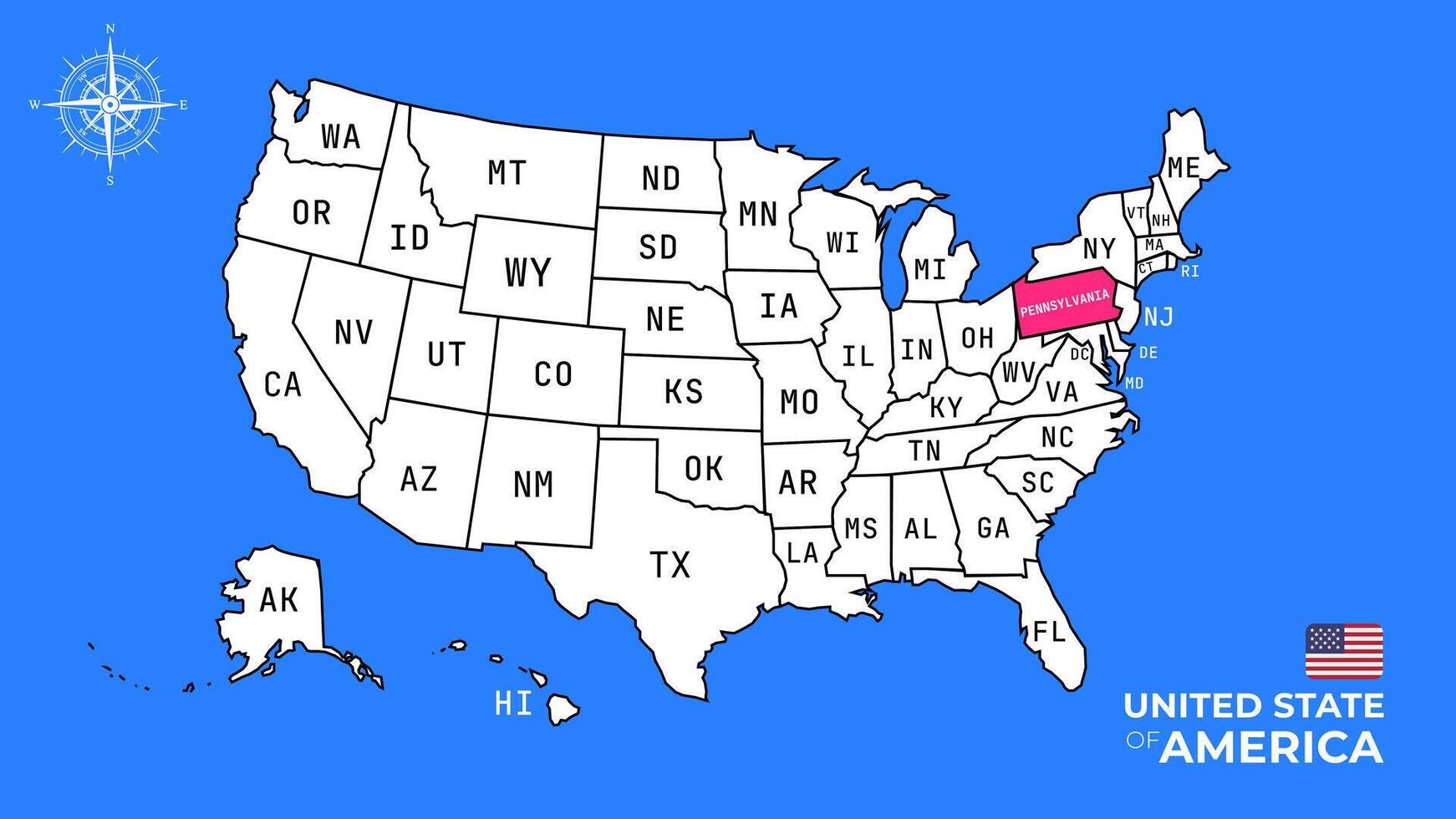Pennsylvania State, USA, map isolated on United states map vector