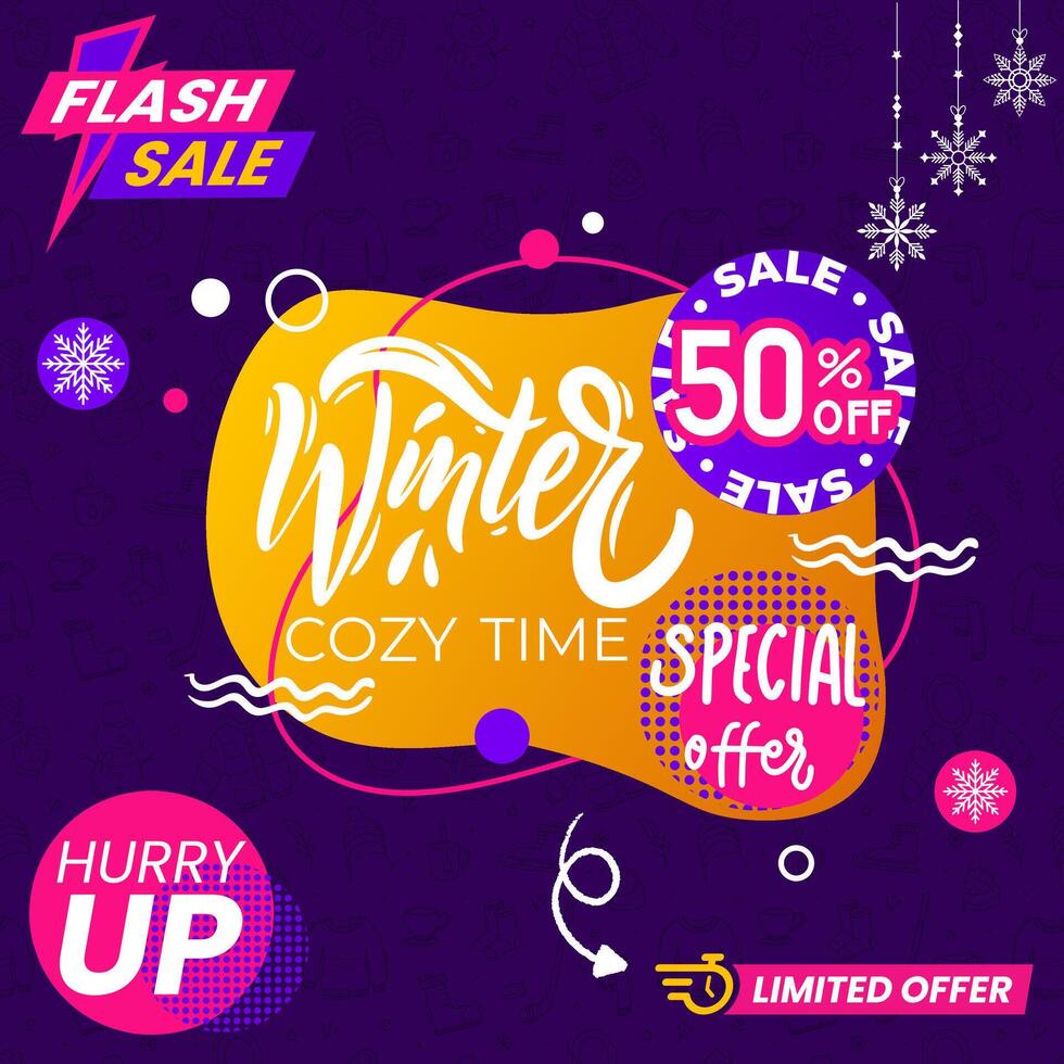 Winter sale banner with colorful text and snowflakes vector