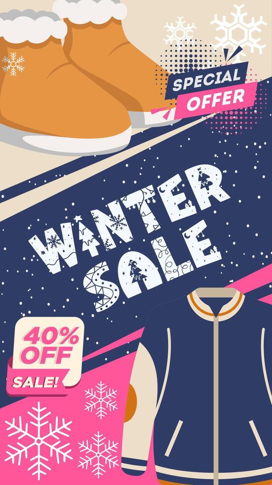 Winter sale poster with winter boots and jacket vector