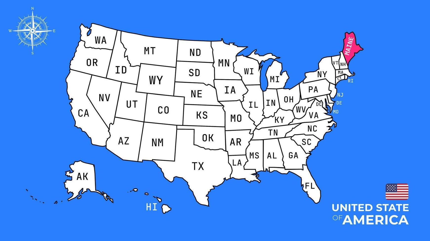 Maine State, USA, map isolated on United states map. vector