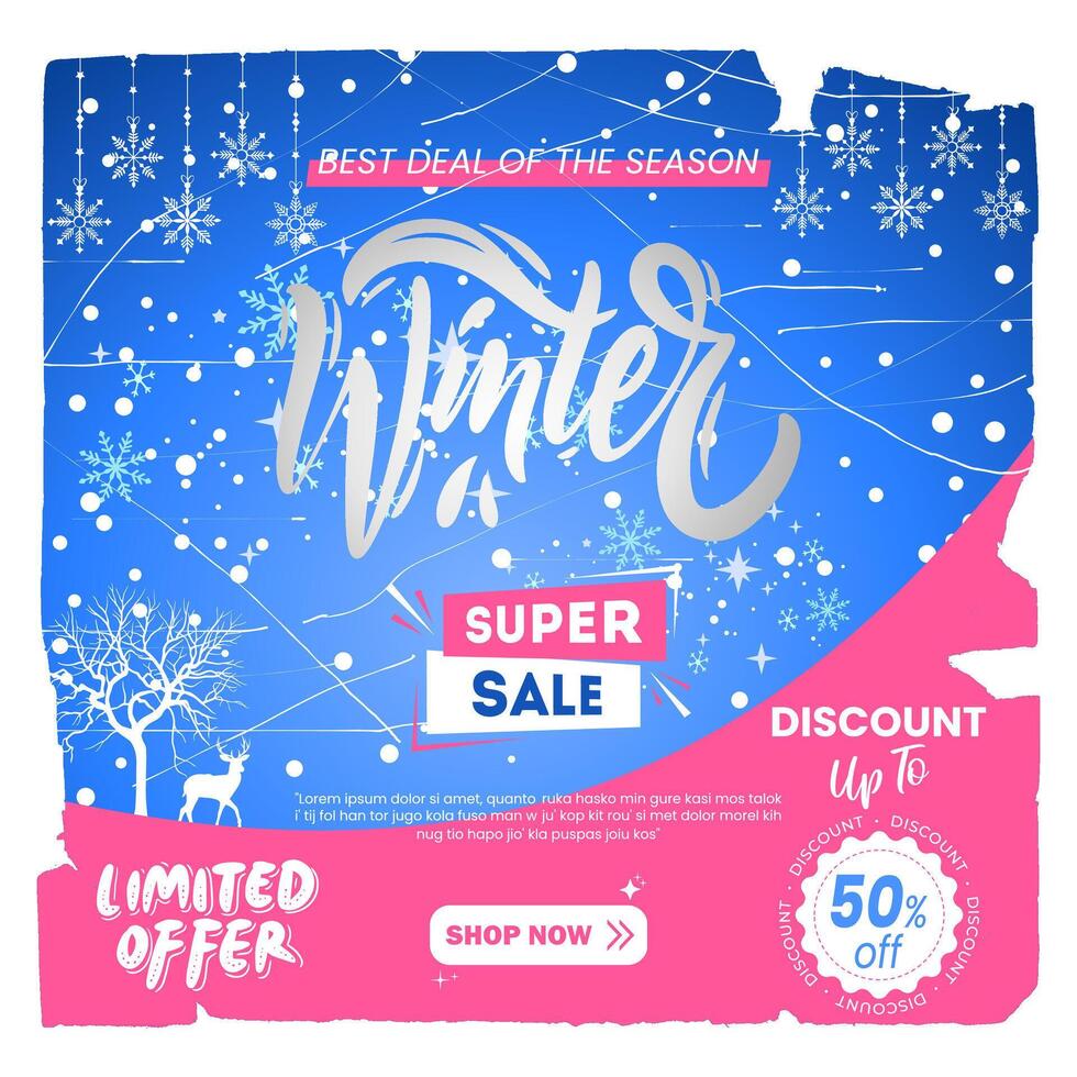 Winter sale banner with snowflakes and trees vector