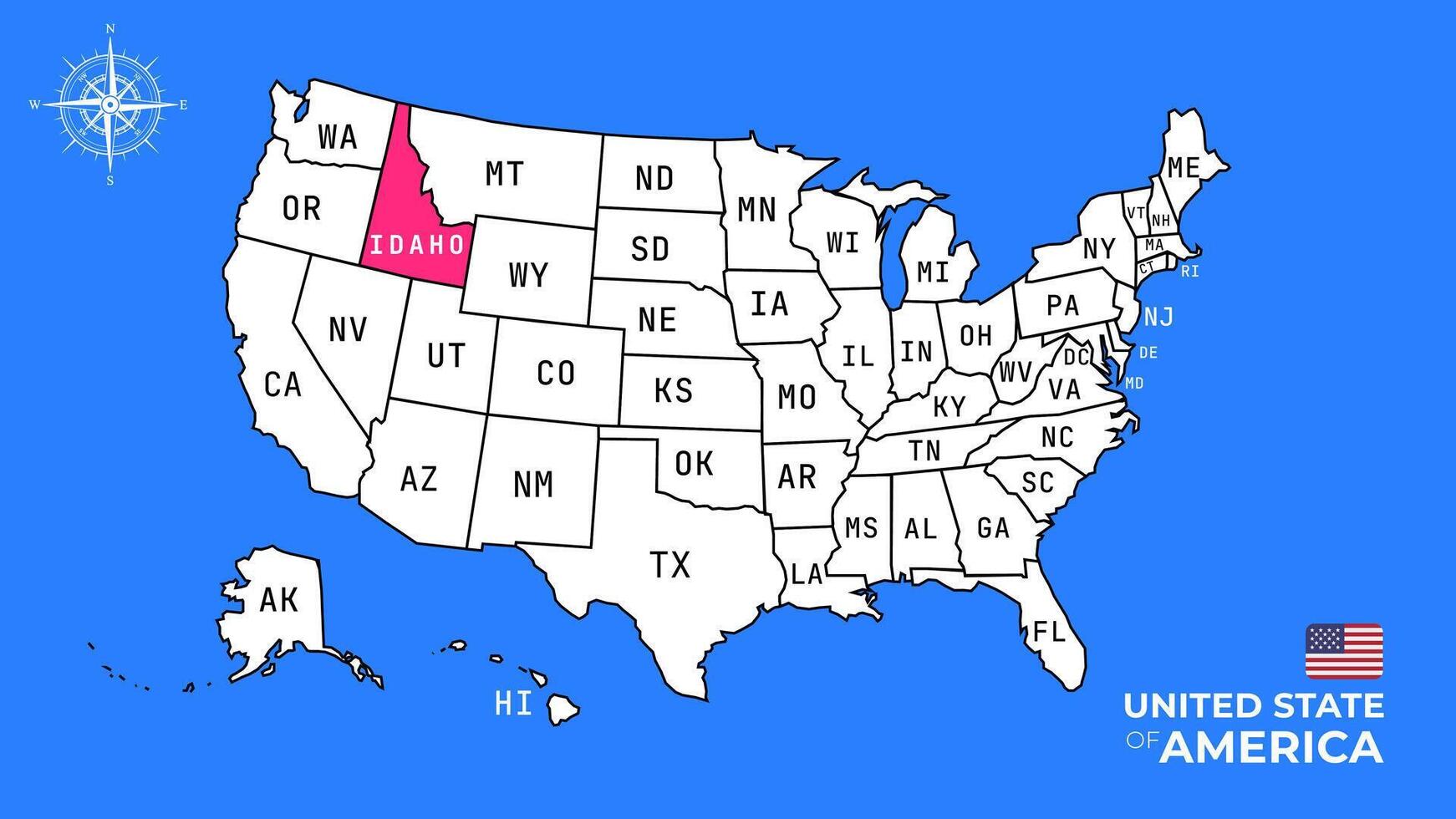 The usa map with the state of Idaho vector
