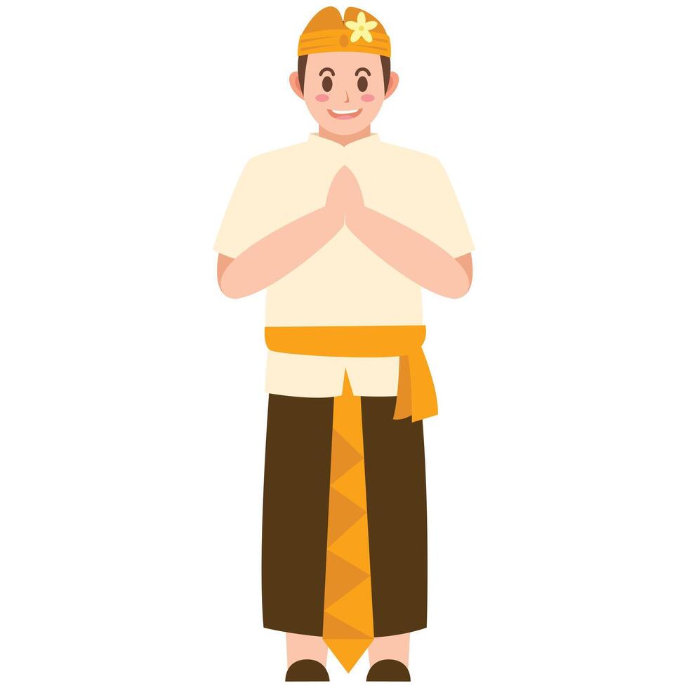 Balinese man in traditional attire, ideal for travel brochures, cultural websites, diverse stock images, Southeast Asian publications, and magazines. vector