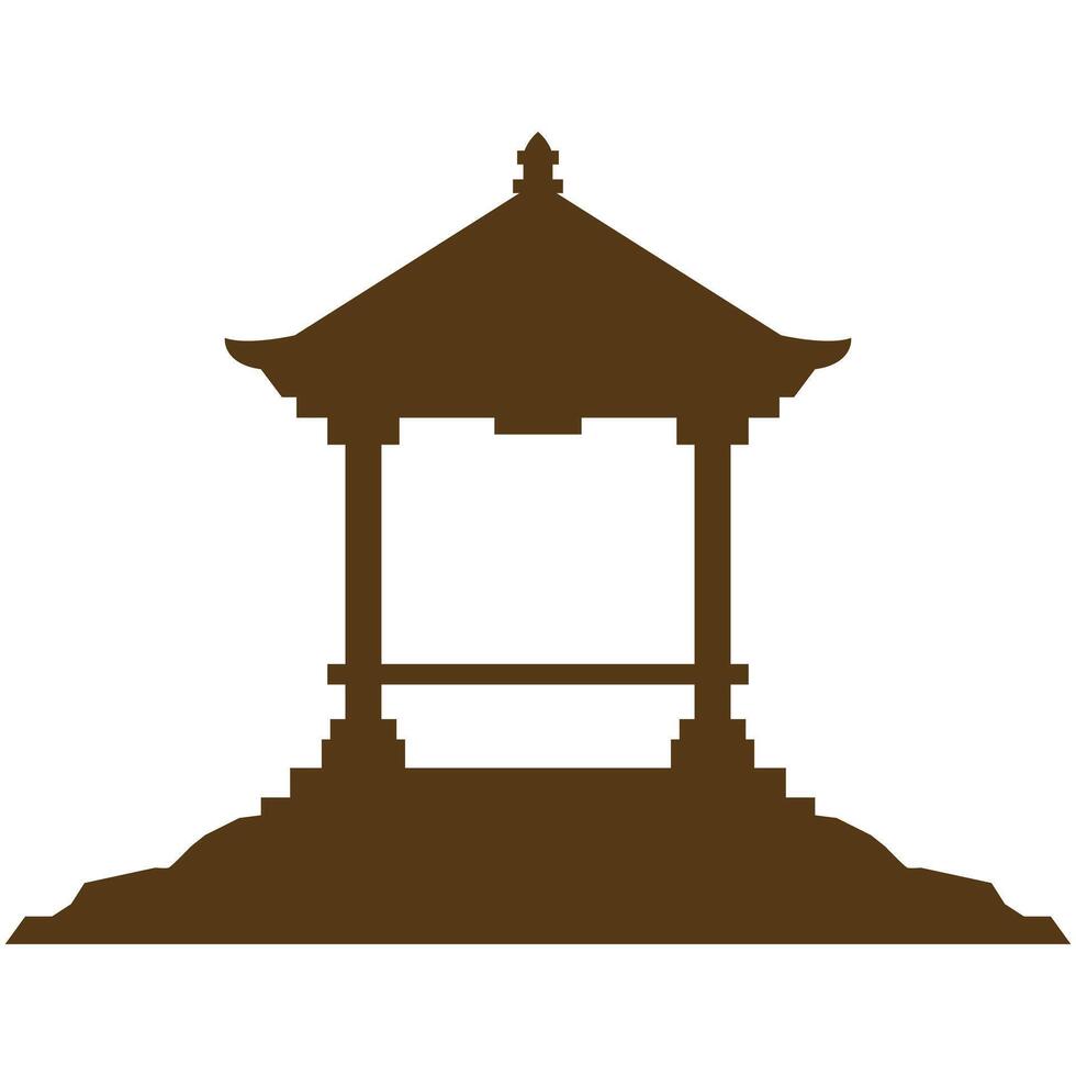 Silhouette of a balinese temple against a setting sun. vector