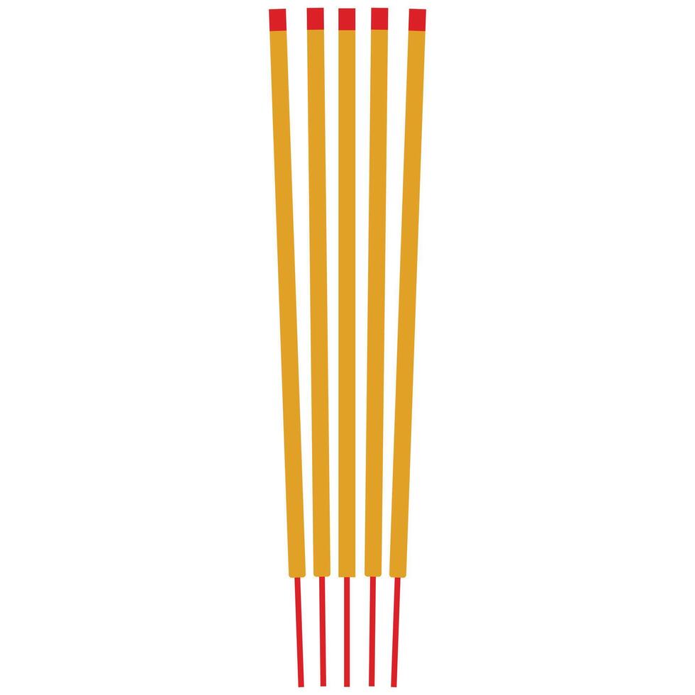 Six yellow incense sticks with red tips. vector