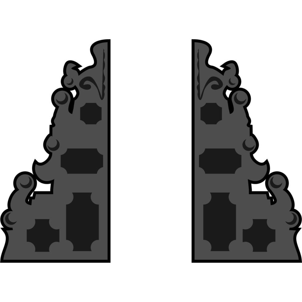 Black and white Balinese temple gate outline suitable for travel guides, cultural websites, and graphic design projects. vector