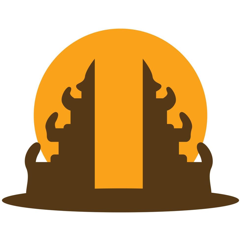 Silhouette of the iconic gate of heaven in Bali, perfect for travel blogs, tourism websites, vacation brochures, and spiritual content creation. vector