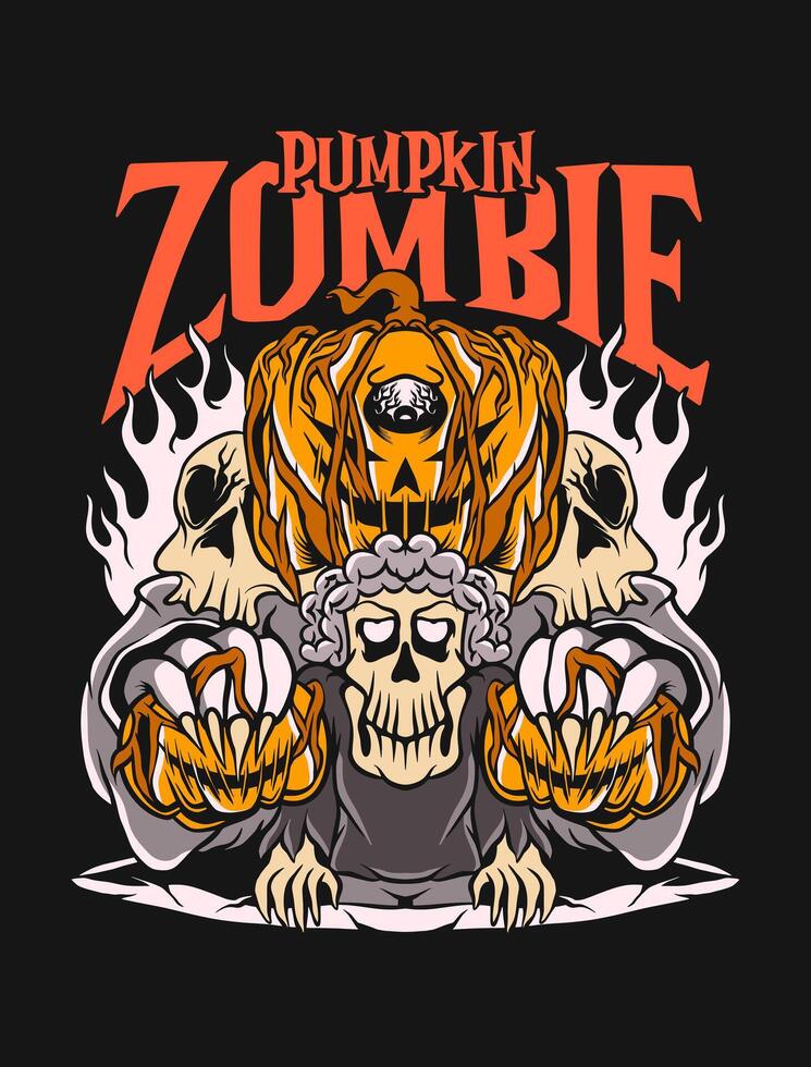 Pumpkin zombie t-shirt vector