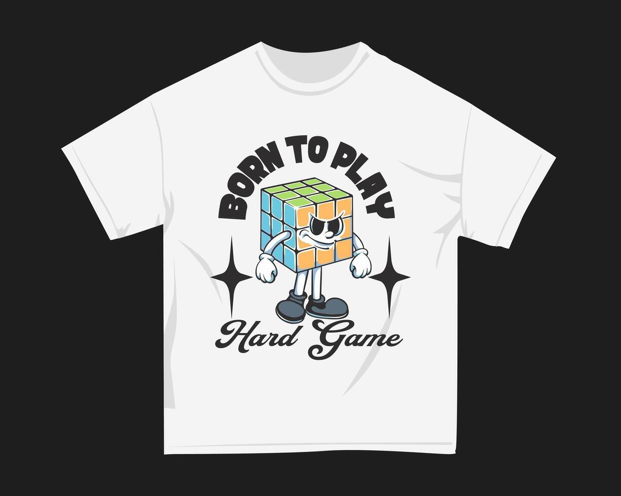 A white t - shirt with the words born to play hard game on it vector
