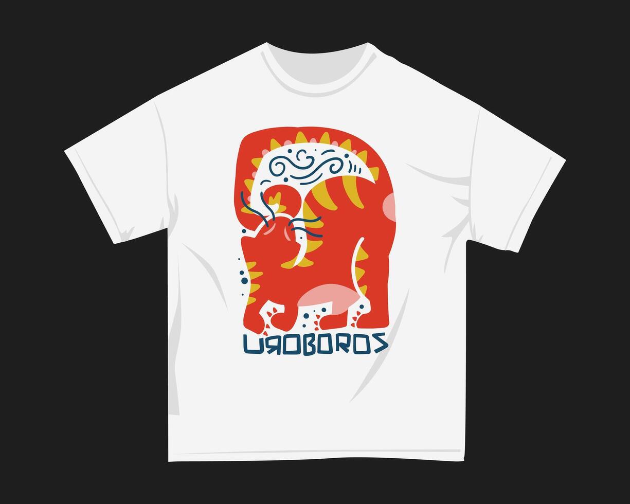 Uroboros, Naive cartoon t shirt design for print vector