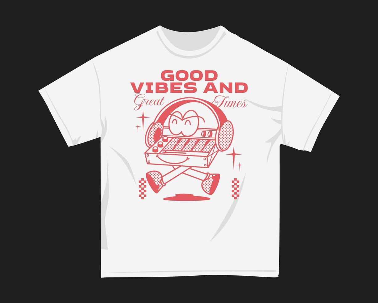 Good vibes and good tunes, Retro music t shirt design for print vector