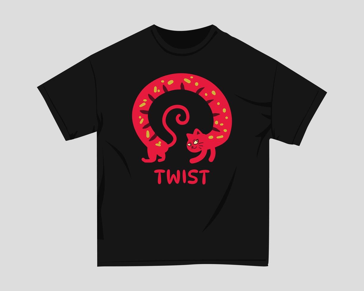 Twist cat Naive cartoon t shirt design for print vector