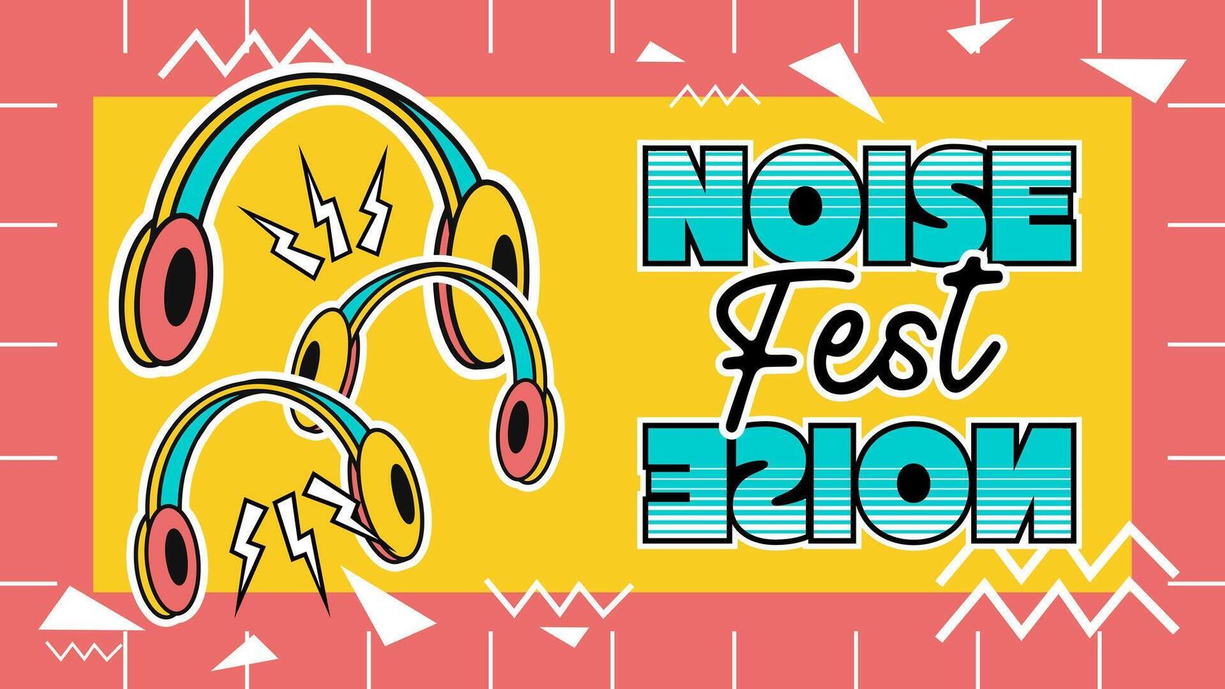 Retro noise fest, Music banner template 90's style vector
