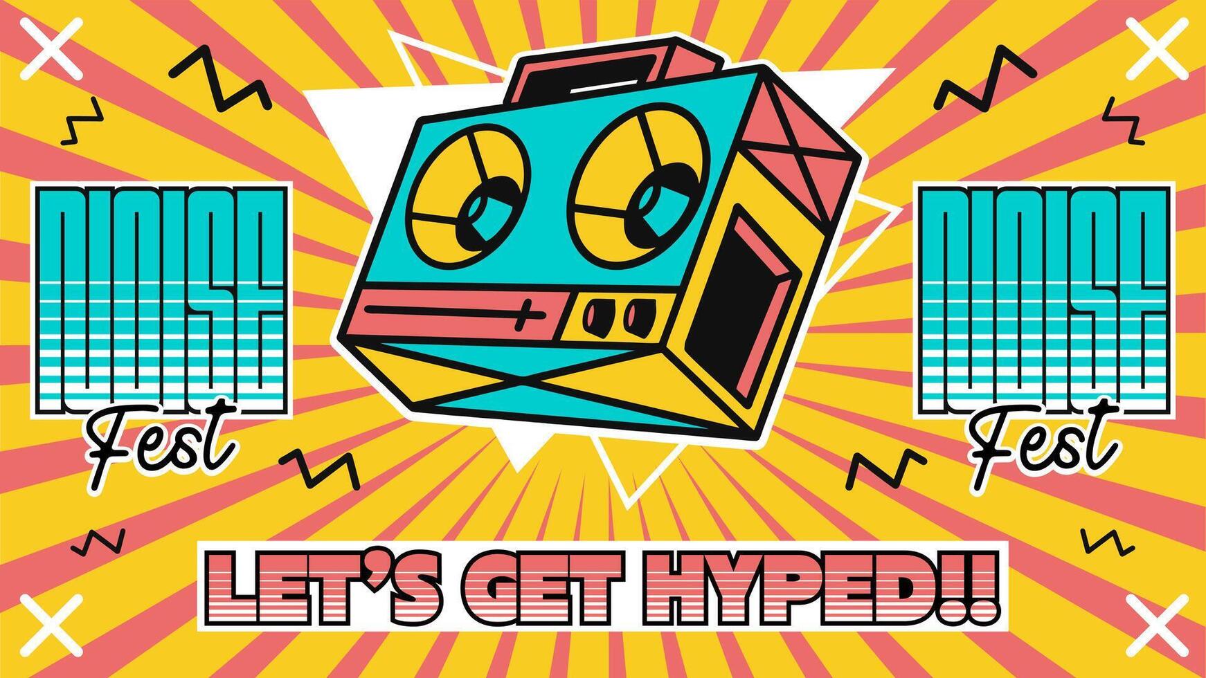 Retro music fest Music banner template 90's style vector