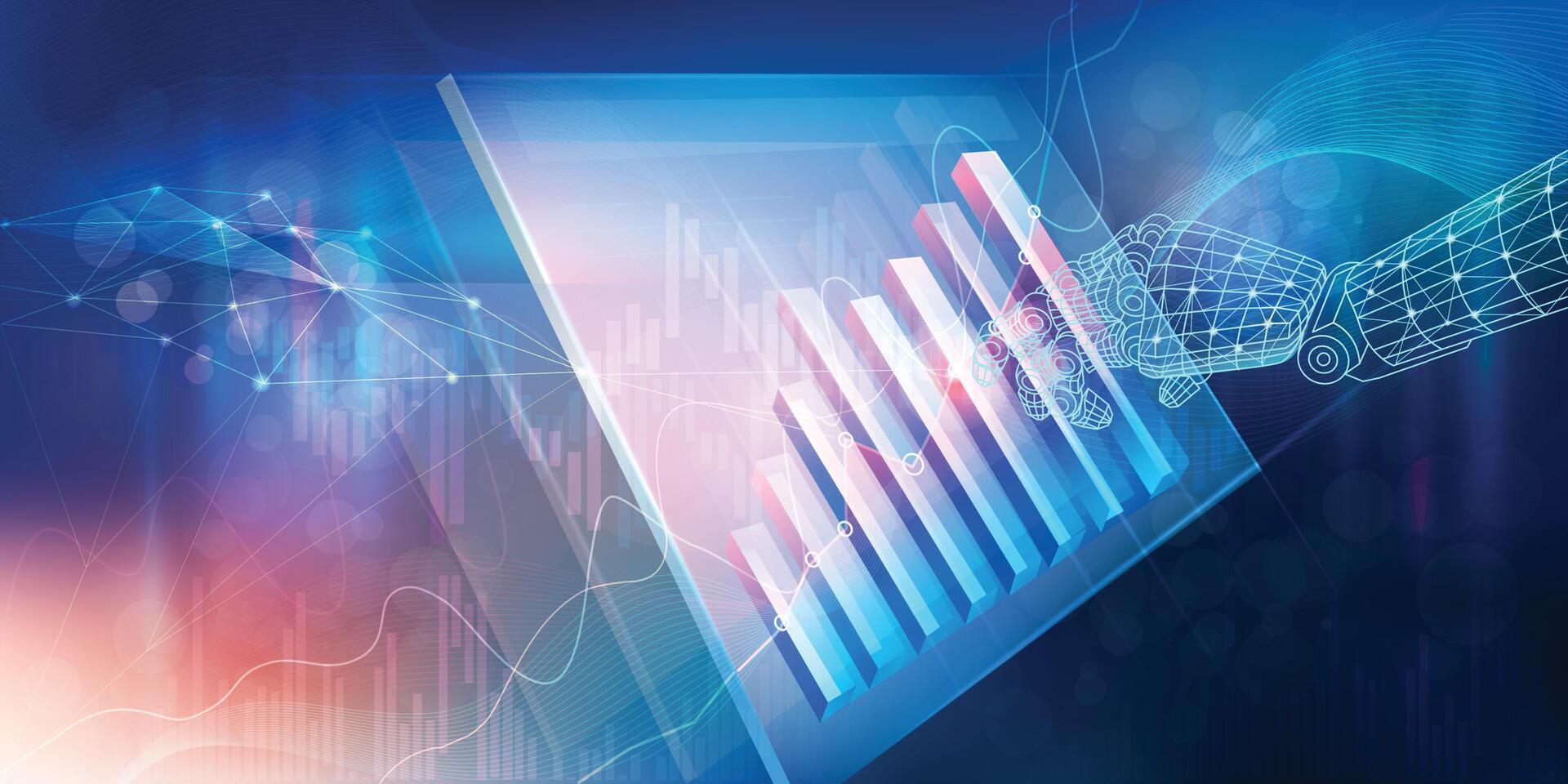 Stock market chart with working artificial intelligence and holographic screen. vector