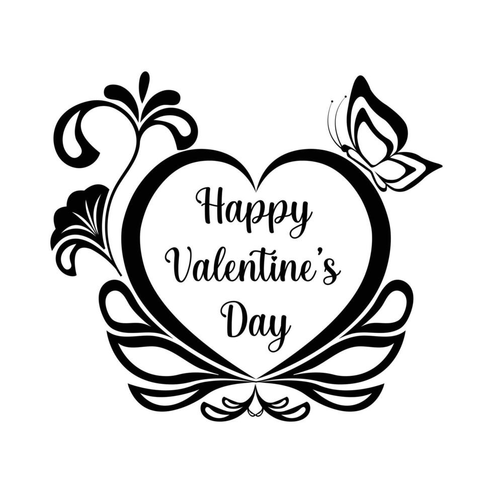 Valentine's Heart Design Beautiful Heart with Floral Ornaments and Beautiful Butterfly Silhouette vector