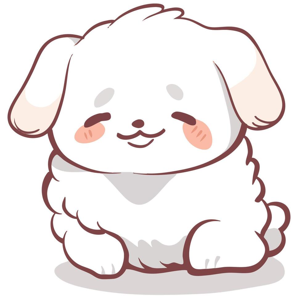 cute, fluffy white dog with happy expression, sitting comfortably. This adorable character exudes warmth and joy, perfect for pet lovers vector