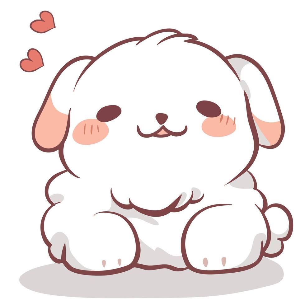 Cute cartoon dog with fluffy white coat and happy expression, surrounded by hearts, conveying sense of joy and affection vector