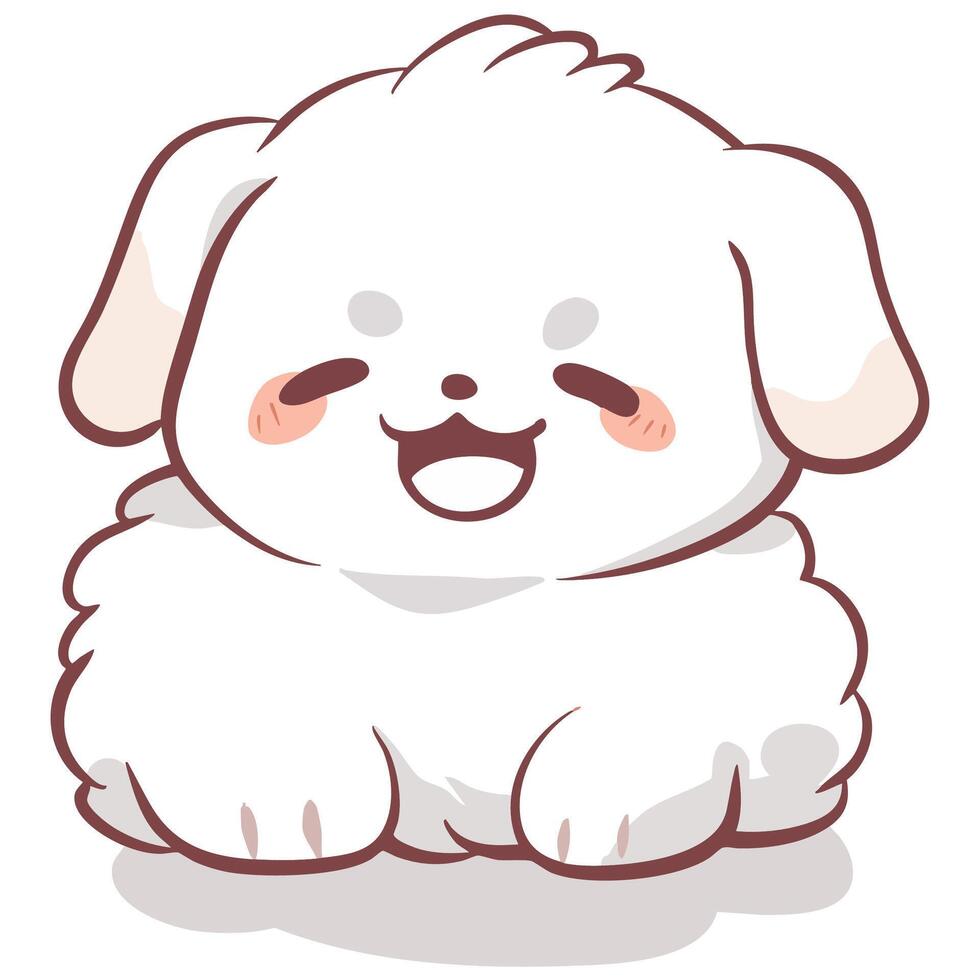cute, fluffy white dog with happy expression, sitting contentedly. This adorable character brings joy and warmth to any setting vector
