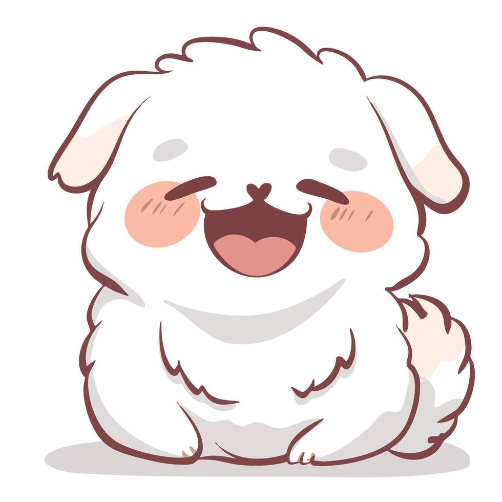 Cute and fluffy cartoon dog with joyful expression, sitting happily. This adorable character radiates warmth and playfulness, perfect for pet lovers vector