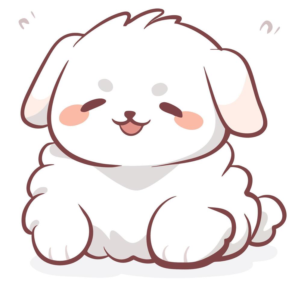 Cute fluffy white dog with happy expression, sitting comfortably and radiating joy. This adorable character embodies warmth and playfulness, perfect for any pet lover vector