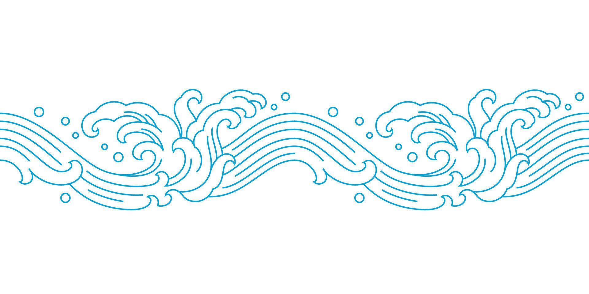 oriental wave form line art seamless pattern vector