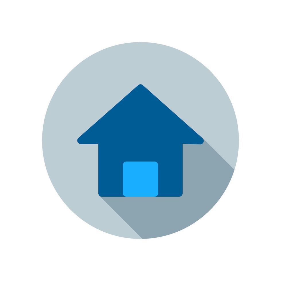 A blue house icon with a long shadow vector