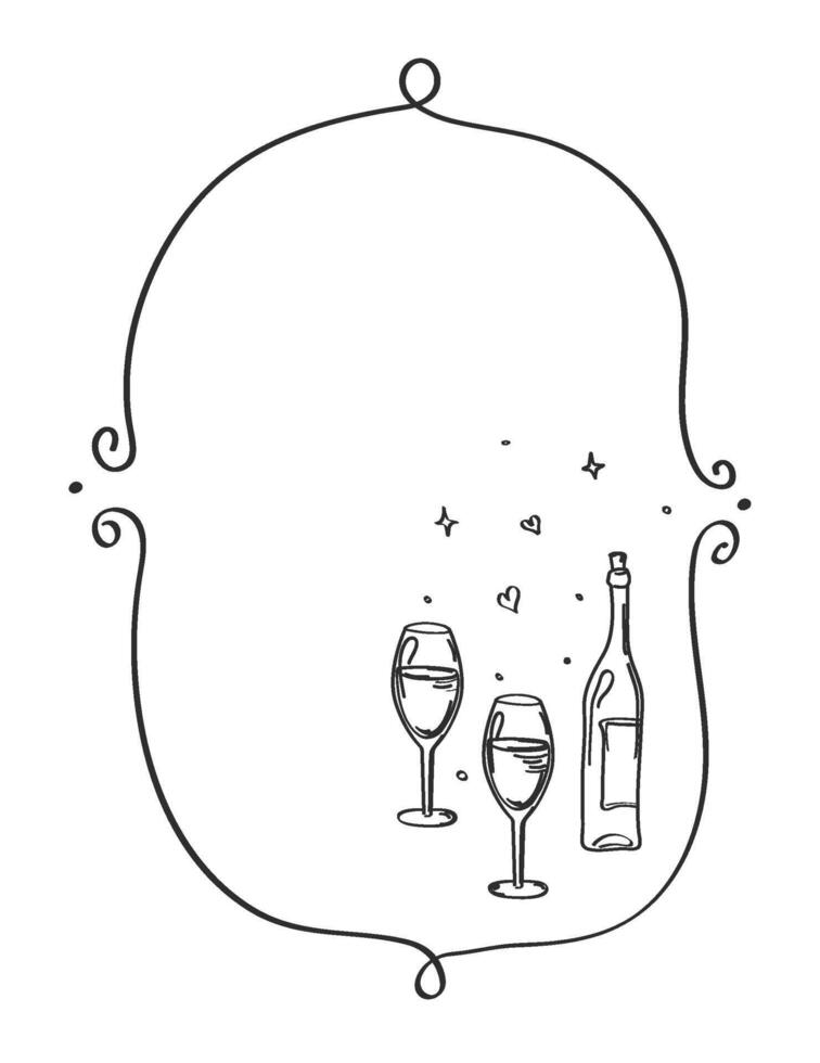 Vintage frame with wine glasses and wine hand drawn for menus , invitations, greeting cards.Vintage hand drawn sketch illustration. illustration vector