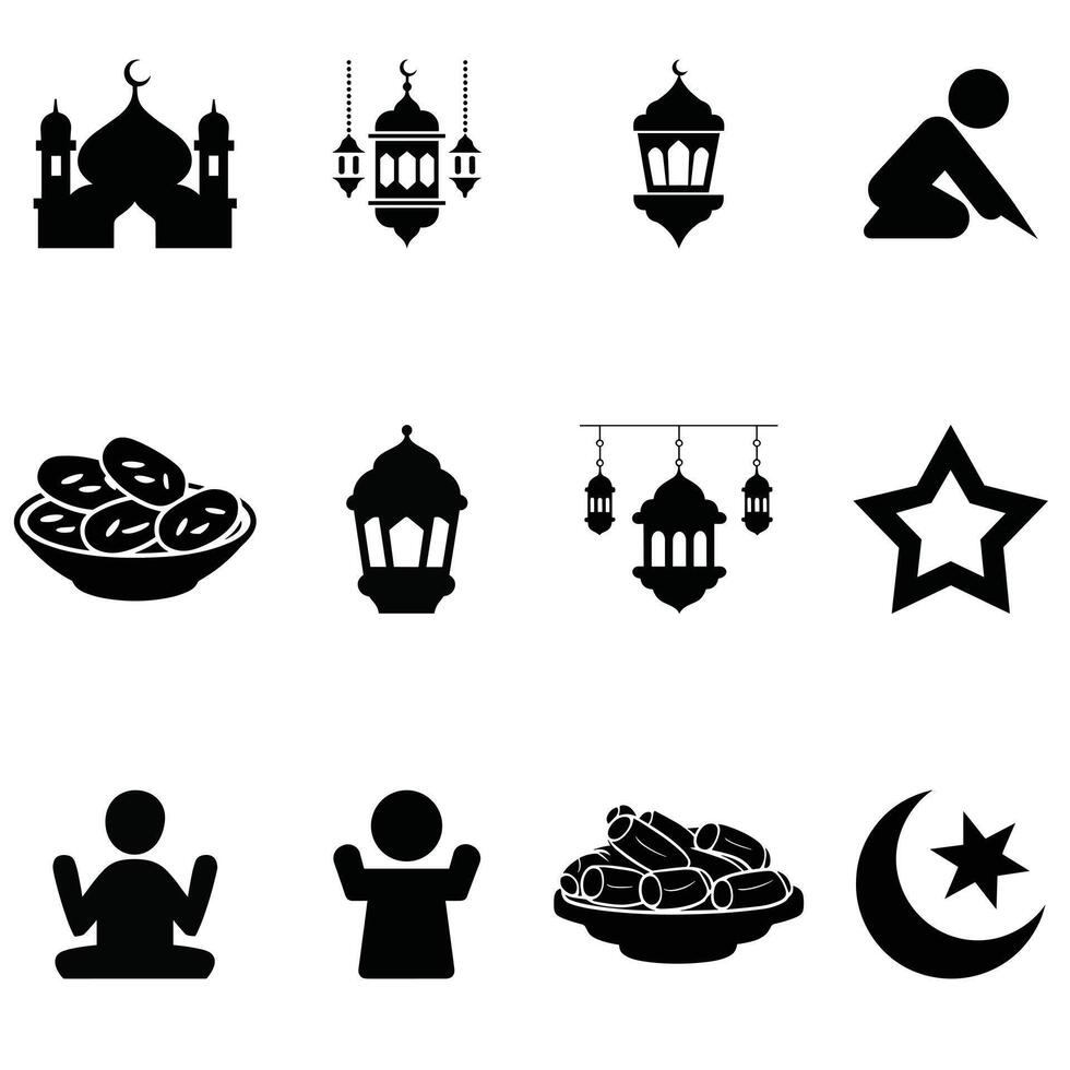 Simple Black and White Islamic Icons for Ramadan or Eid vector