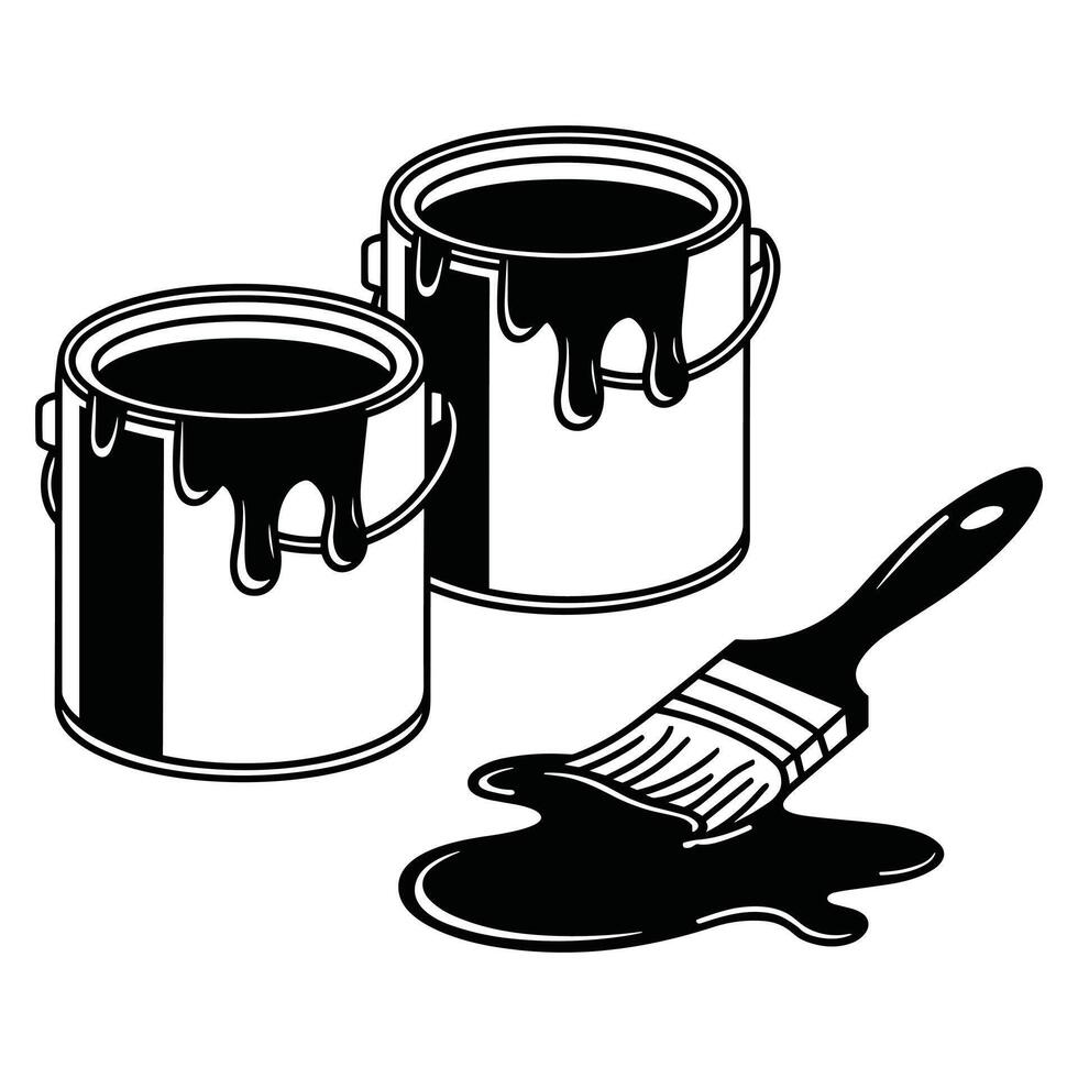 Black Paint Cans and Brush, Ready for a Project vector