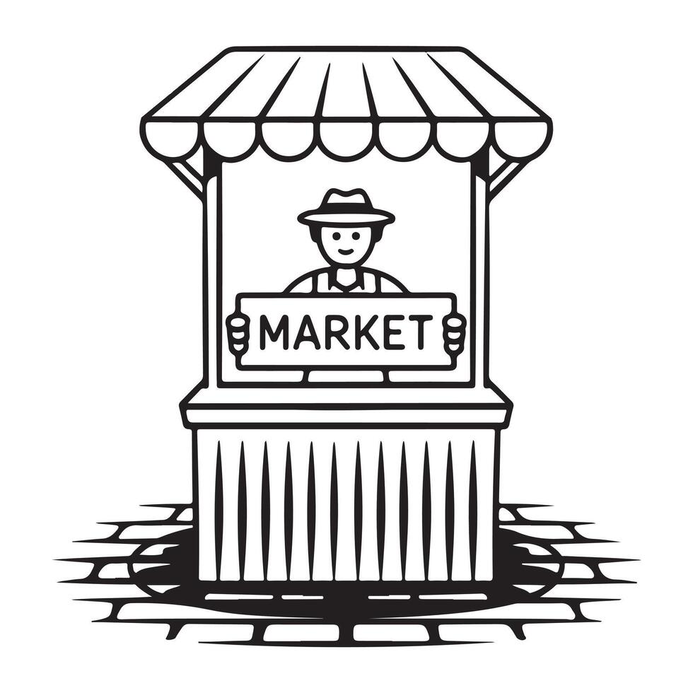 Simple Black and White Illustration of a Market Stall vector