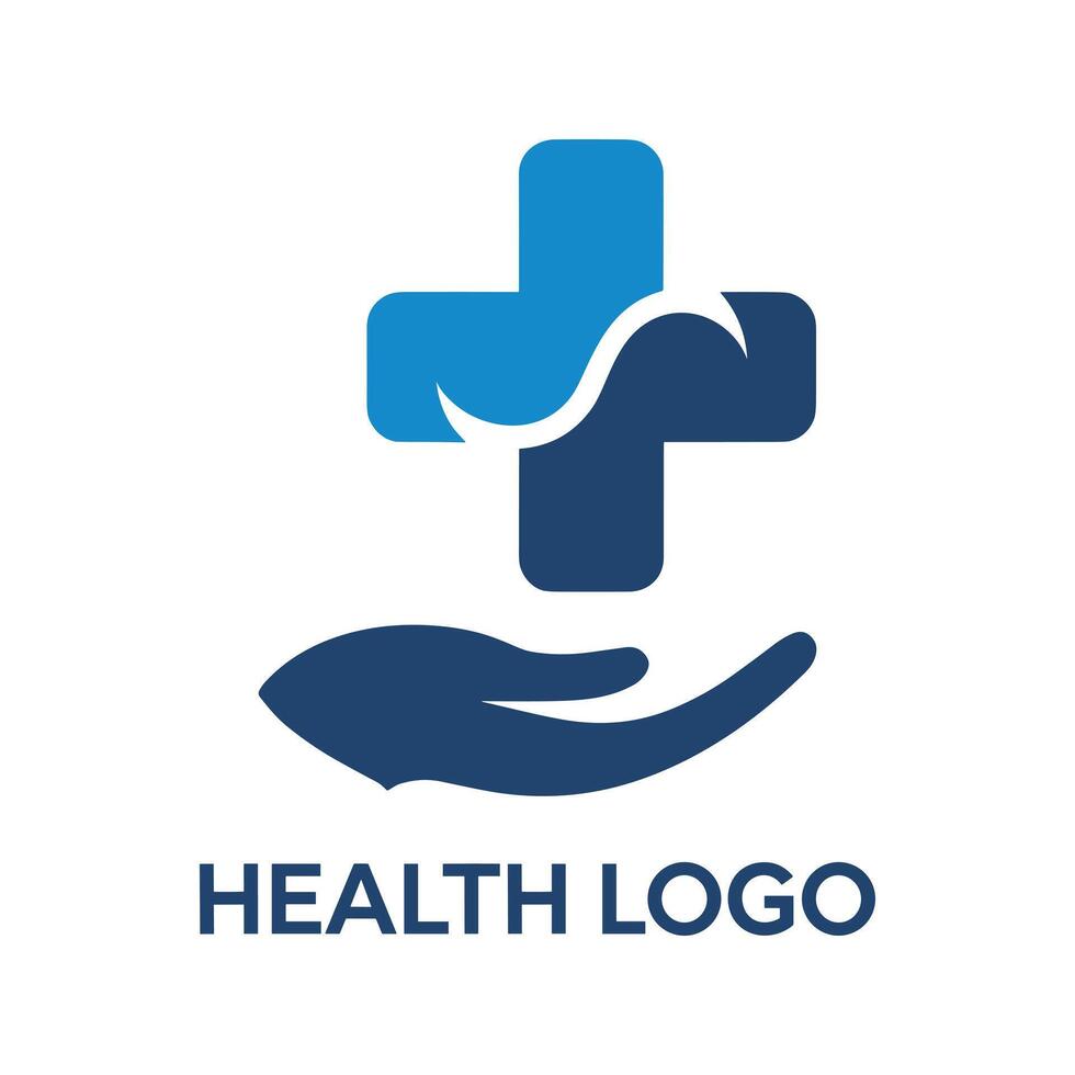 A modern health logo design featuring a supportive hand holding a medical cross. vector