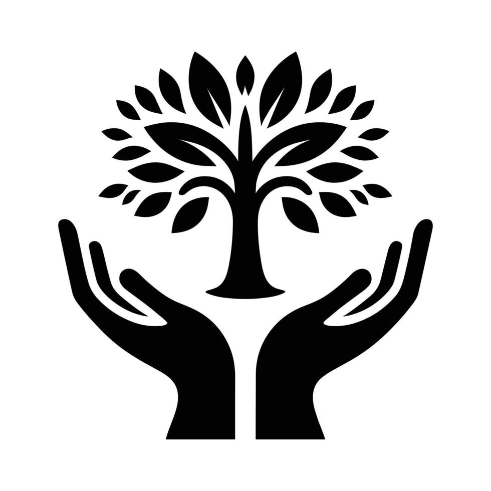 Hands Protecting a Tree logo on white background vector