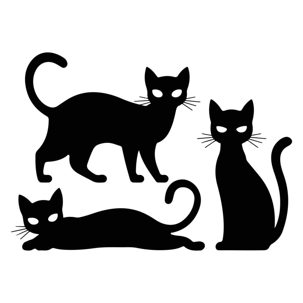 Three Black Cat Silhouettes Against a White Background vector