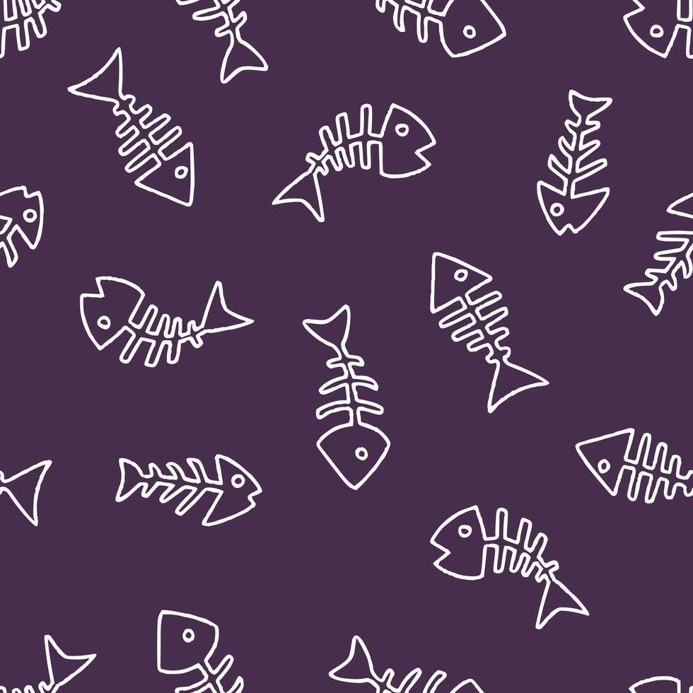 Outline Fish Skeleton Pattern Repeat Seamless for Wallpaper Background Cover Packaging vector