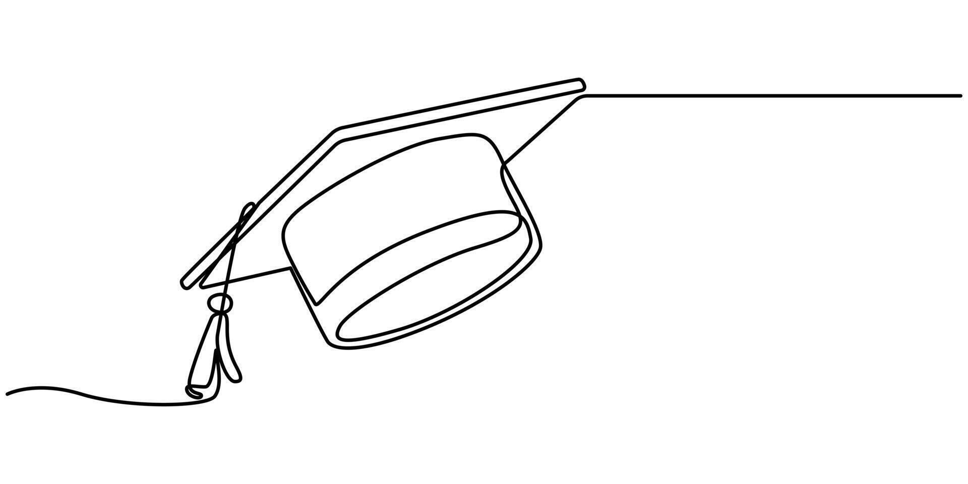 Continuous one line drawing art of graduation hat cap concept outline vector