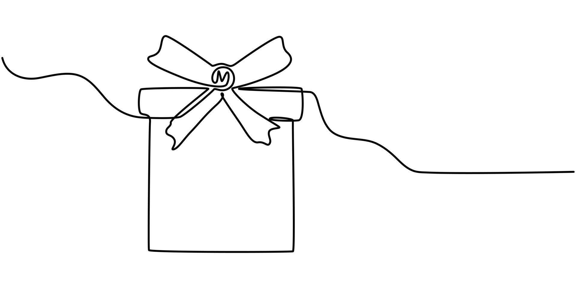 continuous one line drawing gift box illustration vector