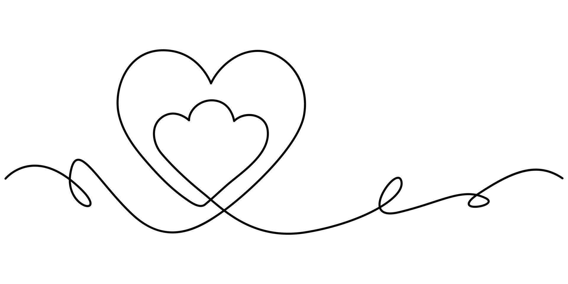 Hearts continuous one line art drawing valentines day concept heart love couple outline vector