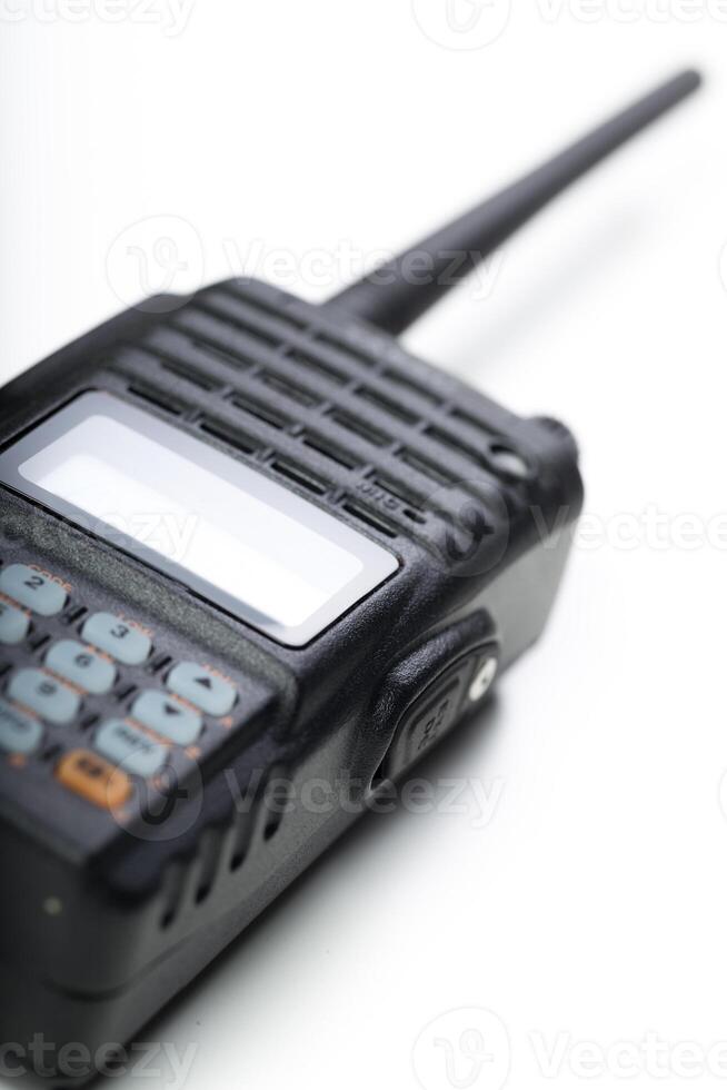 Communication device on a white background highlighting its features and design aspects in a close-up view photo