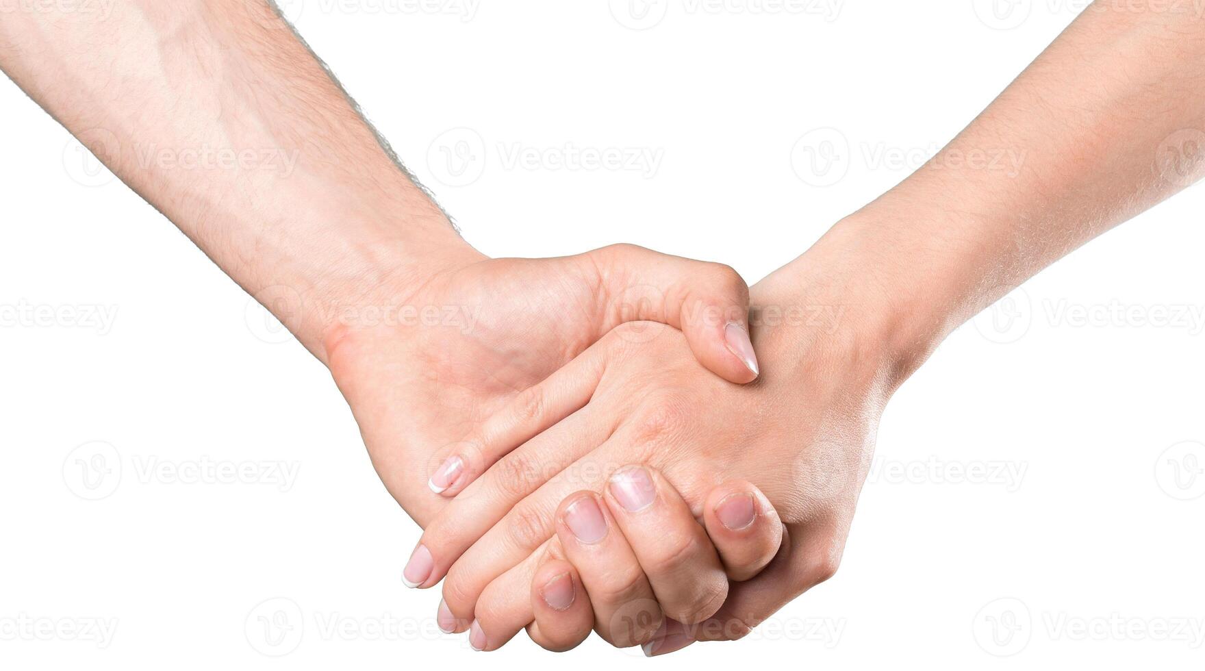 Two hands clasped together in a gesture of agreement and connection during an important conversation photo