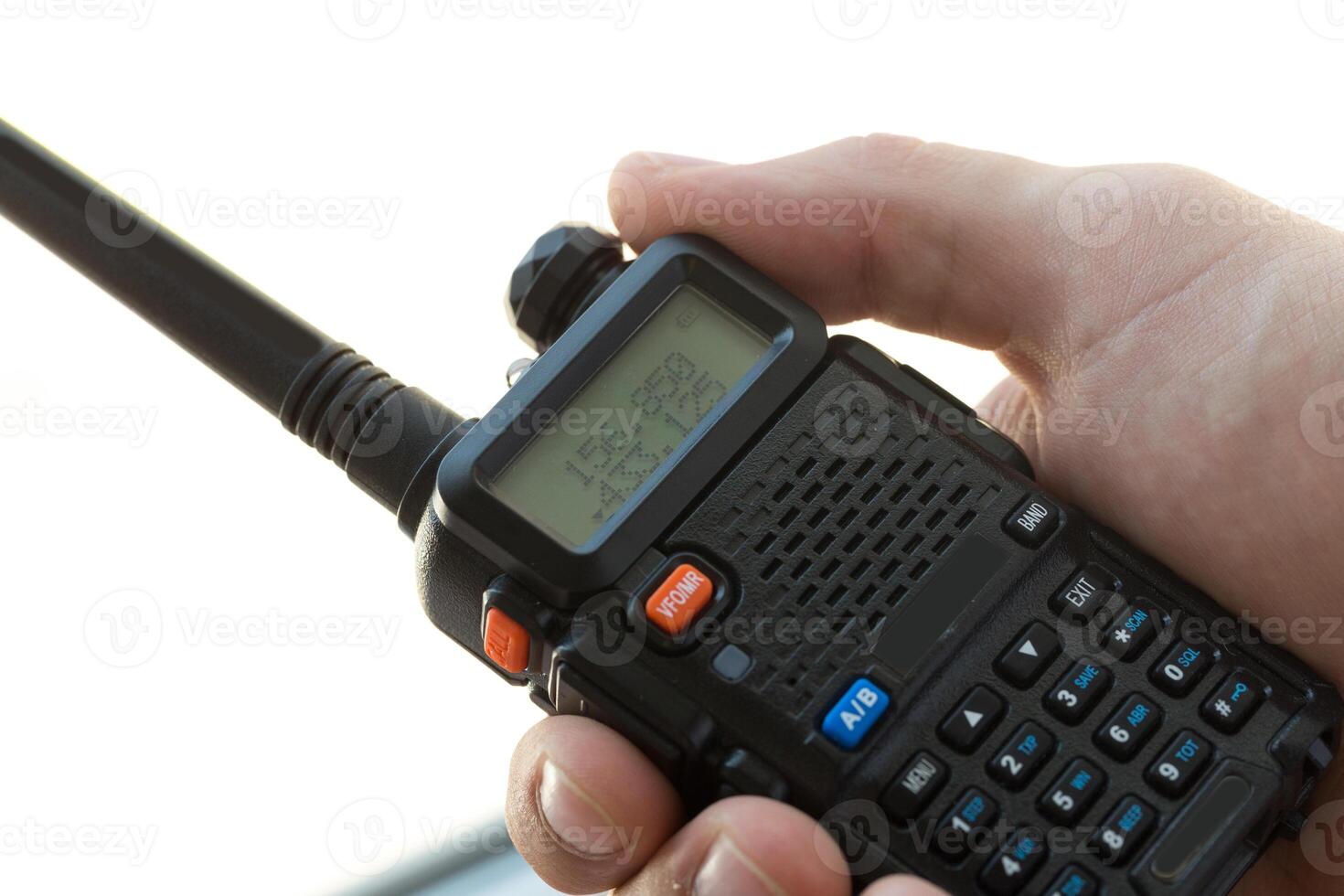 Handheld radio communication device being operated indoors during daylight photo