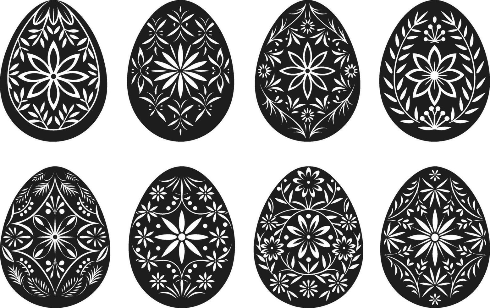 Set of Ornamental Floral Easter Egg Silhouette Illustrations vector