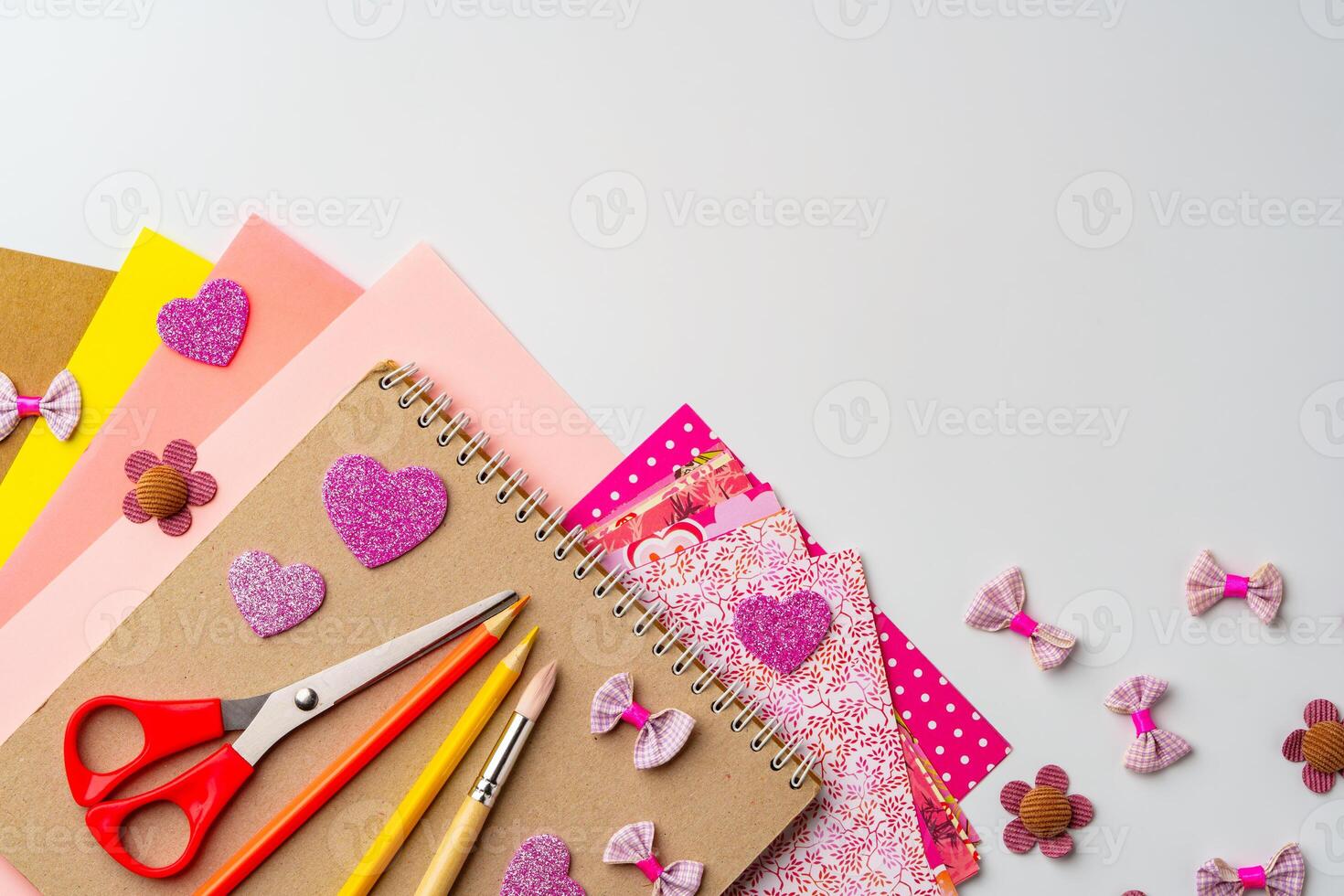 Creative workspace with colorful craft supplies for fun DIY projects and activities photo
