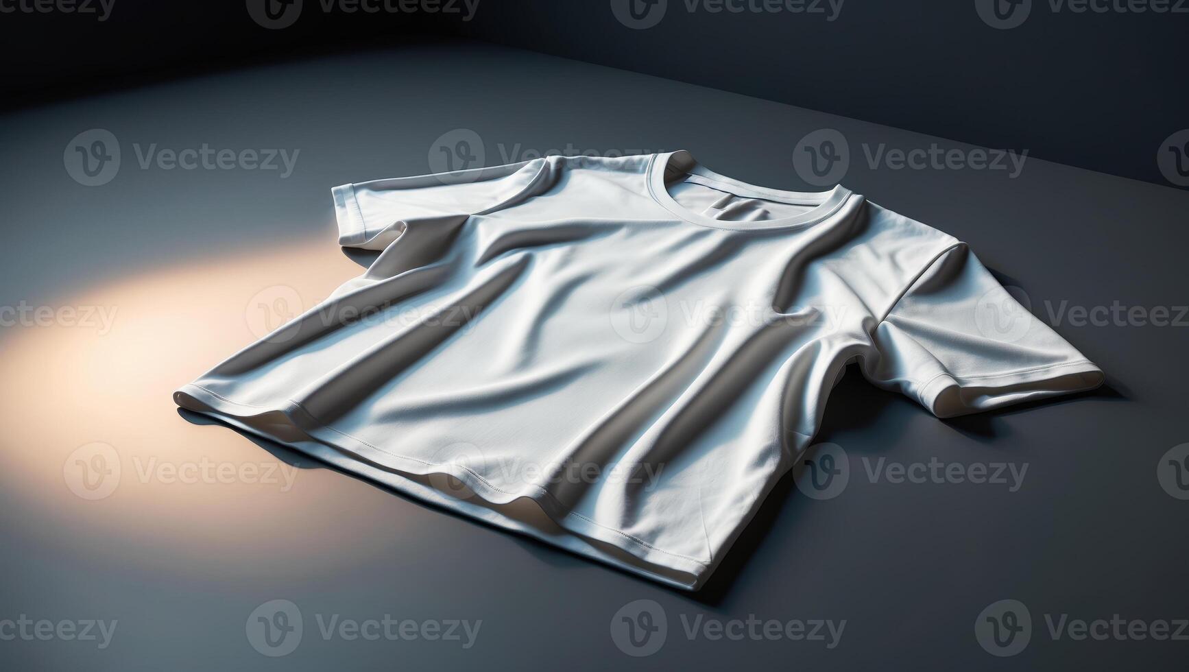 Soft white t-shirt elegantly draped on a dark surface with soft lighting showcasing its texture and design photo