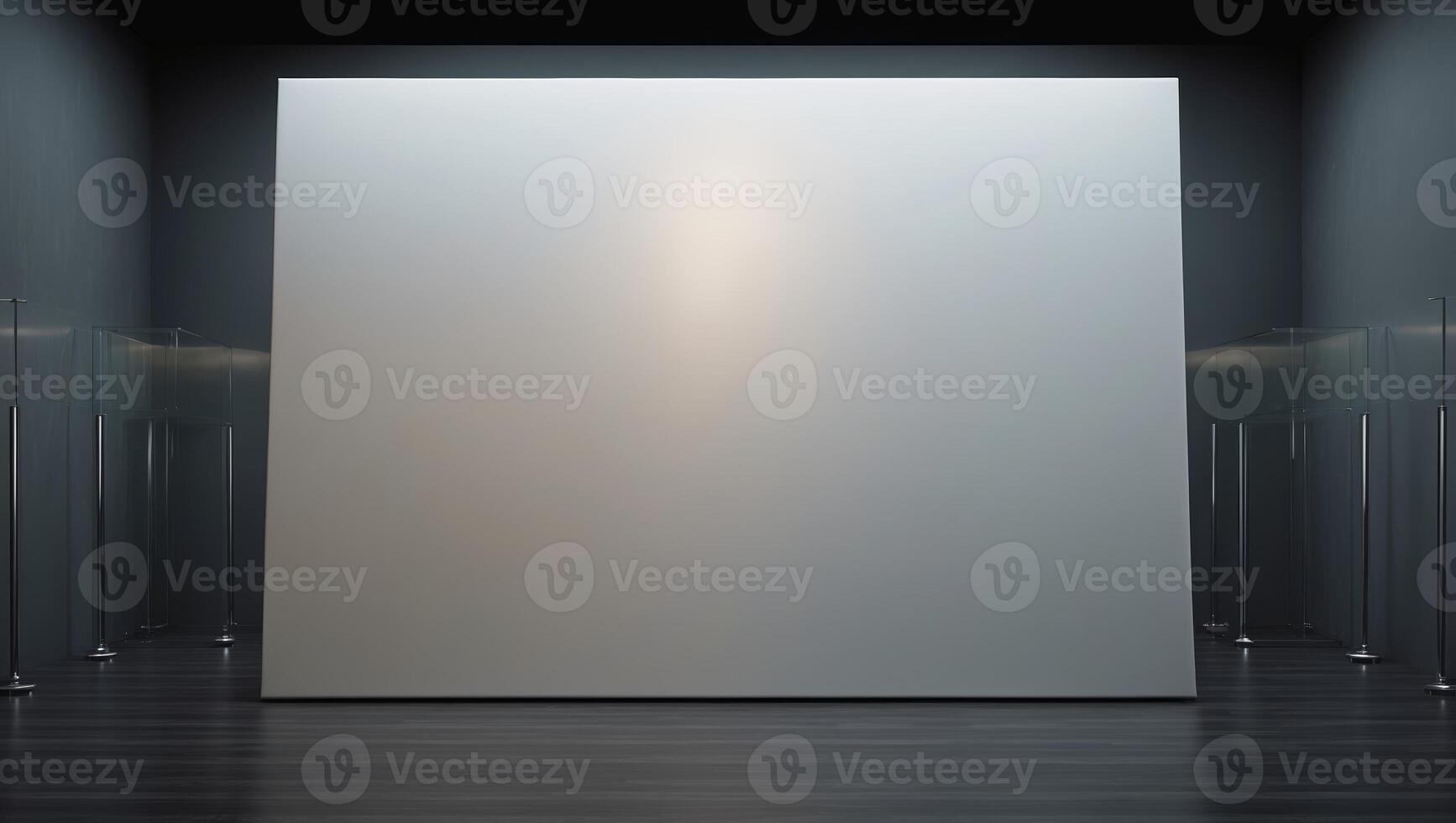 Large blank canvas installed in a minimalistic gallery space with subtle lighting photo