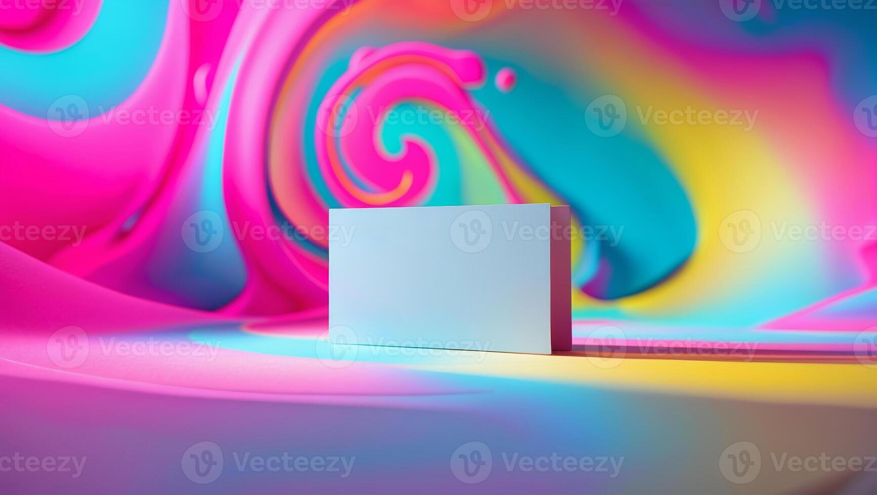 Colorful swirl backdrop with a blank white object in a vibrant abstract setting photo