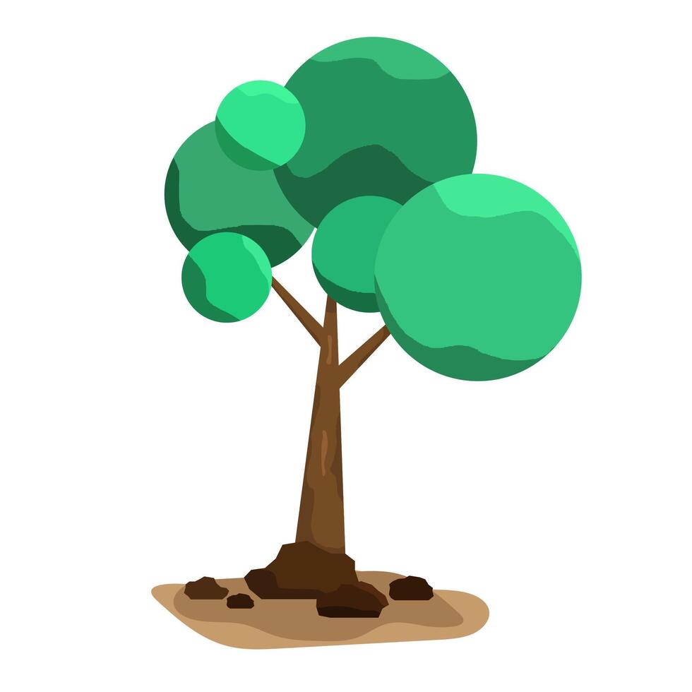 Tree illustration rounded green foliage flat design on white background vector