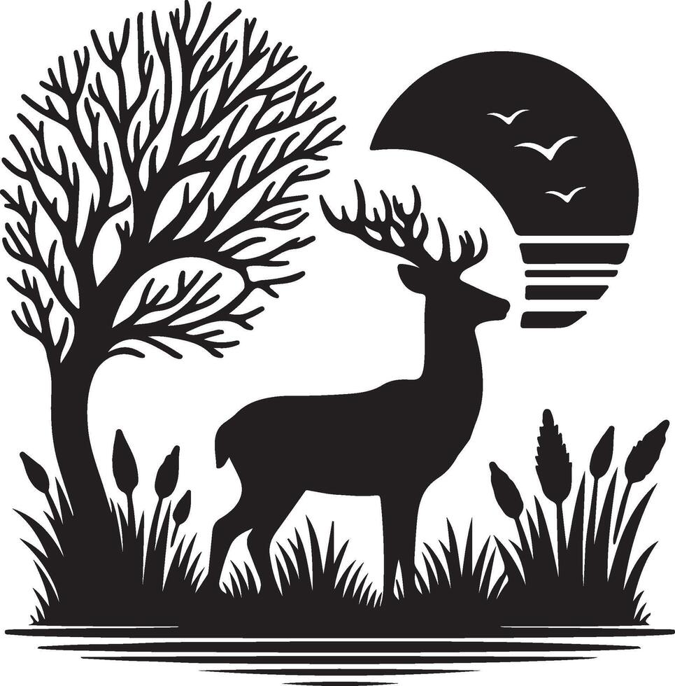 Deer silhouette silhouette of deer in the forest at night vector