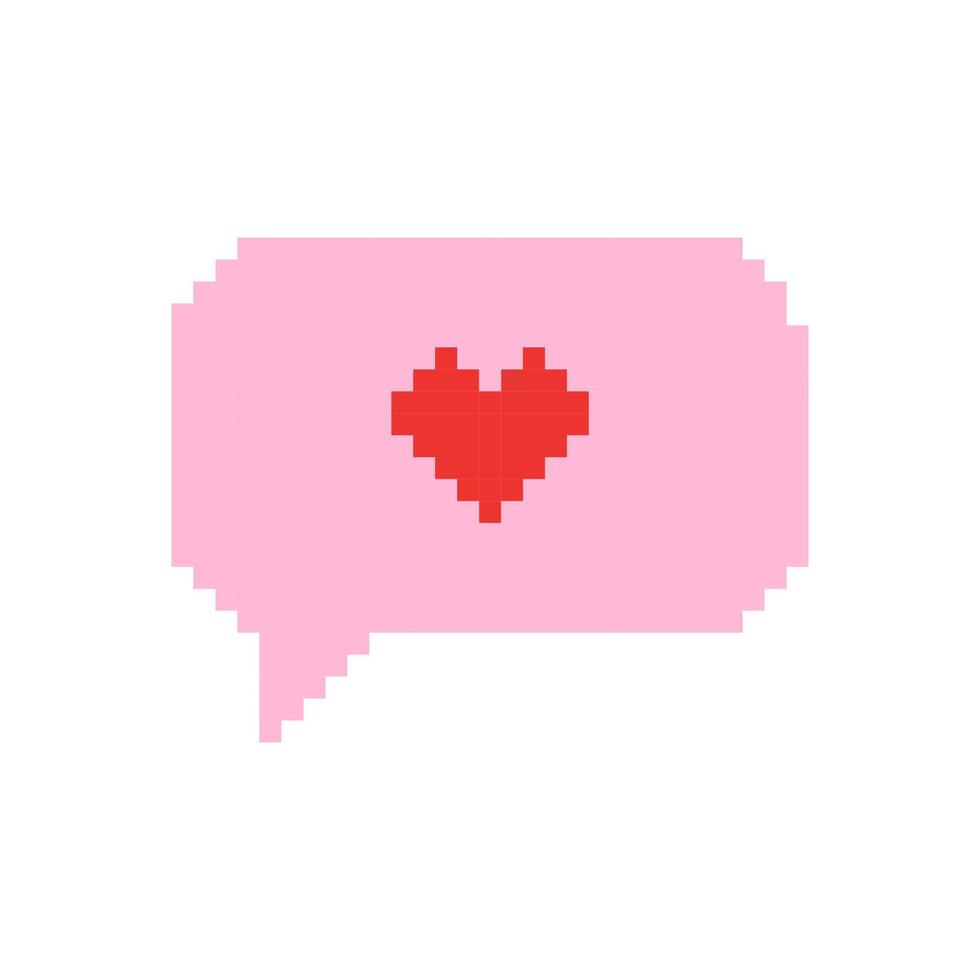 Pixel speech bubble with heart. Hand drawn illustration for online relationships, social media themes, dating apps and follower engagement. vector